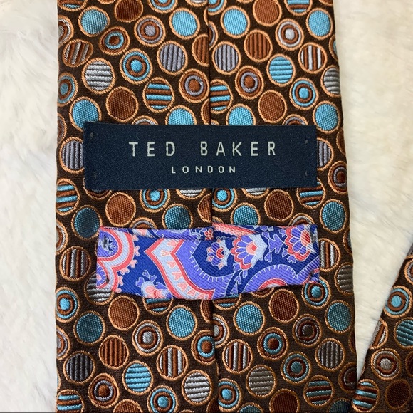 Ted Baker London Necktie Brown Turquoise 100% Silk Made in USA NWOT - Picture 4 of 5